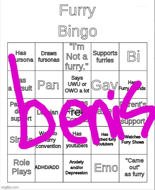 Furry Bingo | image tagged in furry bingo | made w/ Imgflip meme maker