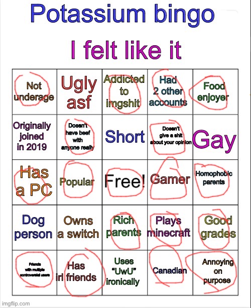 Potassium bingo v3 | image tagged in potassium bingo v3 | made w/ Imgflip meme maker