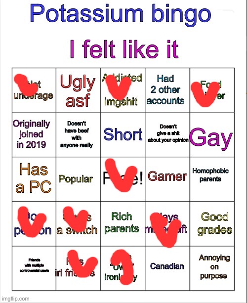 Potassium bingo v3 | image tagged in potassium bingo v3 | made w/ Imgflip meme maker