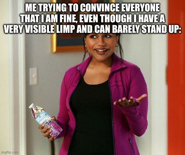 I’m fine | ME TRYING TO CONVINCE EVERYONE THAT I AM FINE, EVEN THOUGH I HAVE A VERY VISIBLE LIMP AND CAN BARELY STAND UP: | image tagged in here's what we should do | made w/ Imgflip meme maker