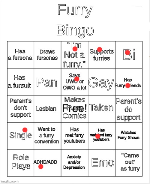 Furry Bingo | image tagged in furry bingo | made w/ Imgflip meme maker