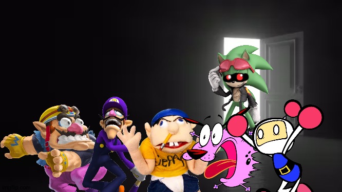 Wario and Friends dies by Jeffy and Waluigi accidentally summoning Scourge.EXE at 3AM while exploring in a dark room | image tagged in light door,wario dies,crossover | made w/ Imgflip meme maker