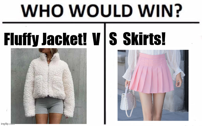 Both Look so Cute!! | Fluffy Jacket!  V; S  Skirts! | image tagged in memes,who would win,fashion,clothes,cute,beauty | made w/ Imgflip meme maker
