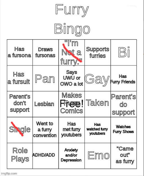 Furry Bingo | image tagged in furry bingo | made w/ Imgflip meme maker