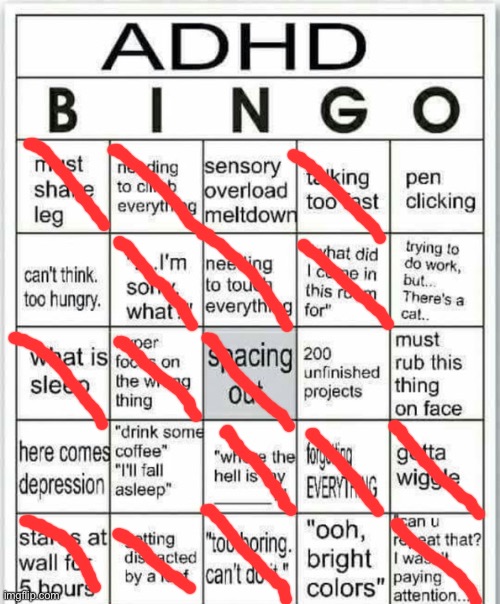 adhd bingo | image tagged in adhd bingo | made w/ Imgflip meme maker