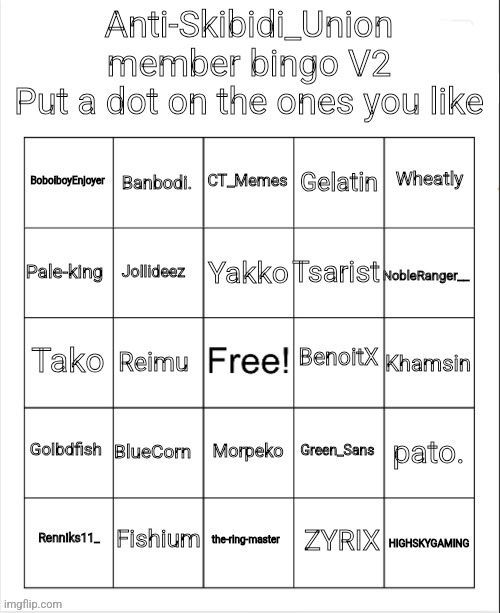 Made a new one | image tagged in anti-skibidi_union member bingo v2 | made w/ Imgflip meme maker