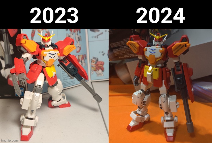 Same kit, different year. For some reason I actually LIKED the "straight built" look back then. Now it just looks cheap | 2023; 2024 | made w/ Imgflip meme maker