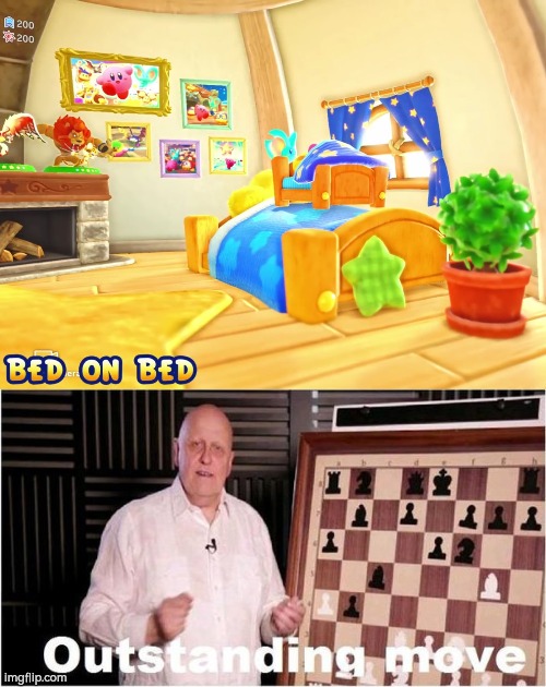 Very smart from Kirby. | image tagged in outstanding move,funny,kirby,bed | made w/ Imgflip meme maker