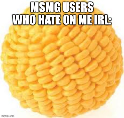 Cornball | MSMG USERS WHO HATE ON ME IRL: | image tagged in cornball | made w/ Imgflip meme maker