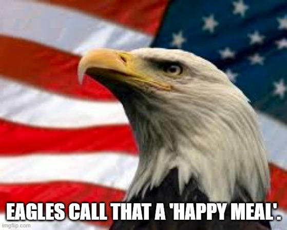 Murica Patriotic Eagle | EAGLES CALL THAT A 'HAPPY MEAL'. | image tagged in murica patriotic eagle | made w/ Imgflip meme maker