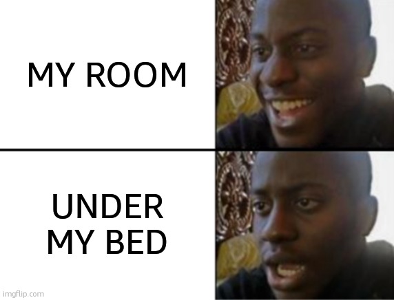 Oh yeah! Oh no... | MY ROOM; UNDER MY BED | image tagged in oh yeah oh no | made w/ Imgflip meme maker