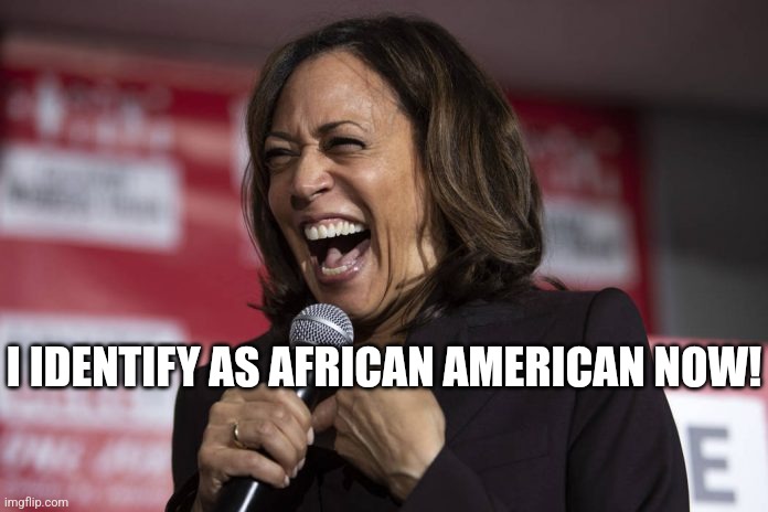 She lied about Biden's health for 4 years, why not lie about her family tree next? | I IDENTIFY AS AFRICAN AMERICAN NOW! | image tagged in kamala laughing,family,lying,mainstream media,get ready for,liberal logic | made w/ Imgflip meme maker