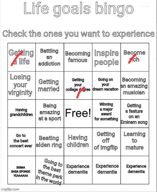 Already beat Elden Ring. | image tagged in life goals bingo | made w/ Imgflip meme maker