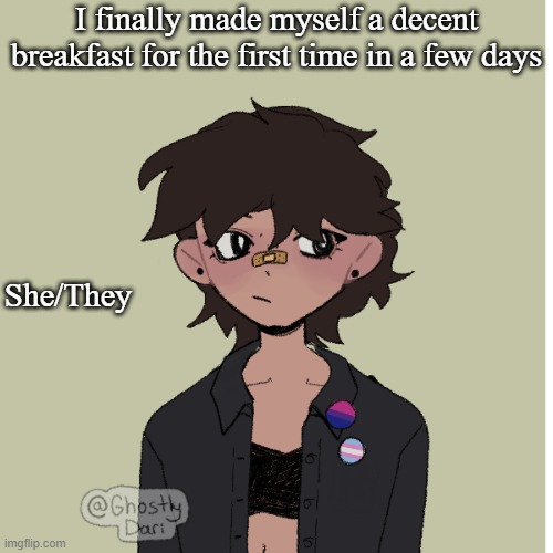 onion, pepper, cheese, ham, bacon, omelette goes hard | I finally made myself a decent breakfast for the first time in a few days; She/They | image tagged in neko picrew | made w/ Imgflip meme maker