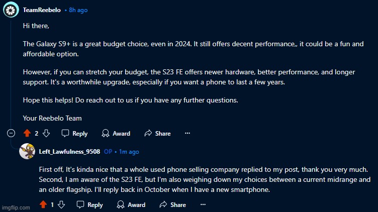 Guys is this real? Reebelo, a used phone marketplace, just responded to my post on Reddit | made w/ Imgflip meme maker