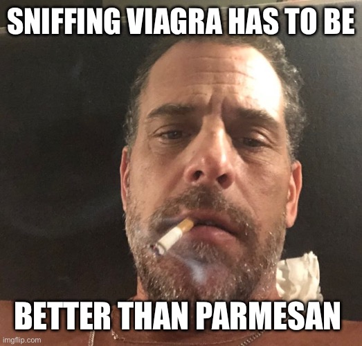 Hunter Biden | SNIFFING VIAGRA HAS TO BE BETTER THAN PARMESAN | image tagged in hunter biden | made w/ Imgflip meme maker