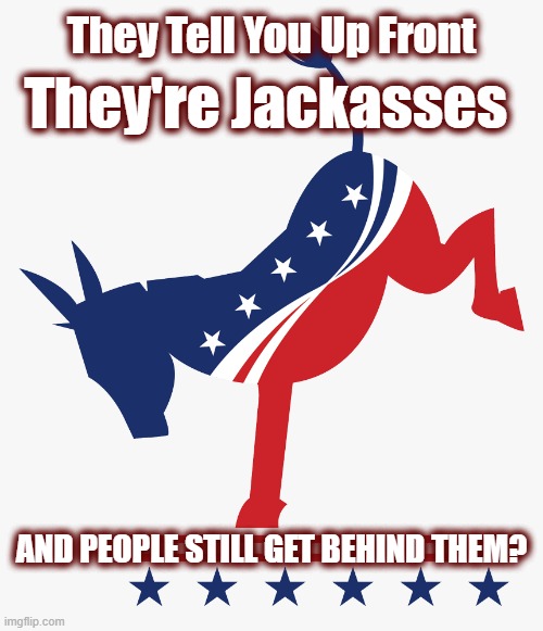 Stubborn, Unattractive & Smelly | They Tell You Up Front; They're Jackasses; AND PEOPLE STILL GET BEHIND THEM? | image tagged in dnc,democrats,politics,american politics,maga,rnc | made w/ Imgflip meme maker