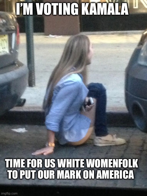 White women’s vote | I’M VOTING KAMALA; TIME FOR US WHITE WOMENFOLK TO PUT OUR MARK ON AMERICA | image tagged in democrats shit,memes,funny,drake hotline bling,upvotes | made w/ Imgflip meme maker