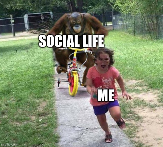 How do I feel | SOCIAL LIFE; ME | image tagged in run,memes | made w/ Imgflip meme maker