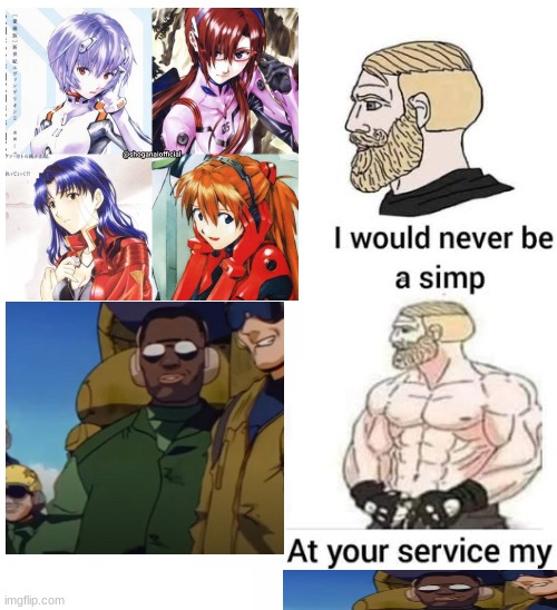 The only black guy in Neon Genesis Evangelion | image tagged in i would never be simp,asuka langley soryu,neon genesis evangelion,evangelion,rebuild of evangelion,black guy | made w/ Imgflip meme maker