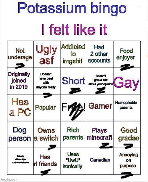 Potassium bingo v3 | image tagged in potassium bingo v3 | made w/ Imgflip meme maker