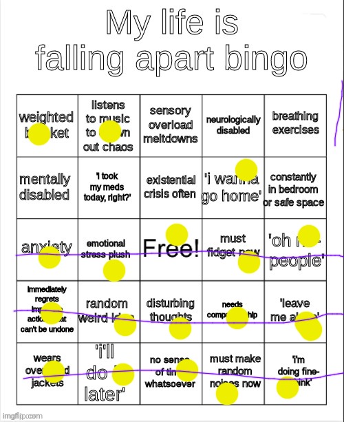 ¯⁠\⁠_⁠(⁠ツ⁠)⁠_⁠/⁠¯ | image tagged in my life is falling apart bingo | made w/ Imgflip meme maker