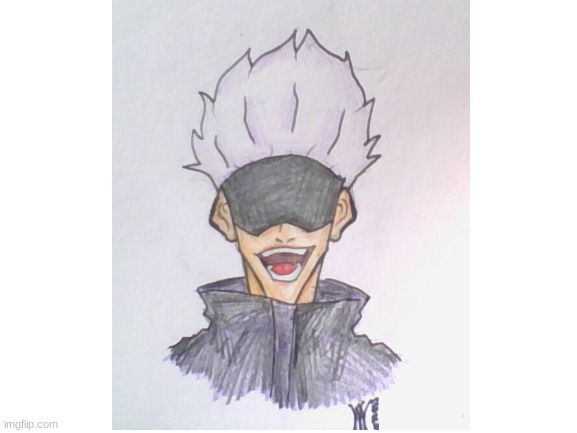 a drawing of gojo I did, I would love feedback | image tagged in blank white template | made w/ Imgflip meme maker