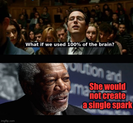 What if we used 100 % of the brain? | She would not create a single spark | image tagged in what if we used 100 of the brain | made w/ Imgflip meme maker