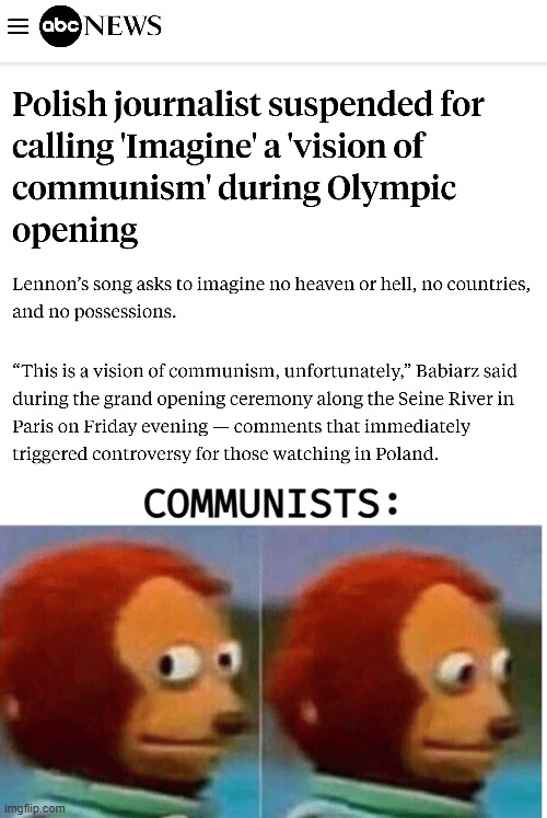 Though John Lennon criticized the revolutionaries | image tagged in communism,olympics,news | made w/ Imgflip meme maker