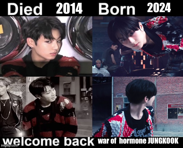 Born Died Welcome Back | 2014; 2024; war of  hormone JUNGKOOK | image tagged in born died welcome back | made w/ Imgflip meme maker