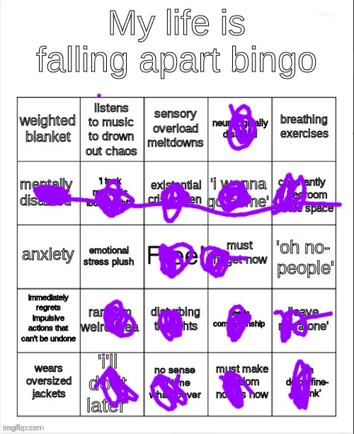 Wee | image tagged in my life is falling apart bingo | made w/ Imgflip meme maker