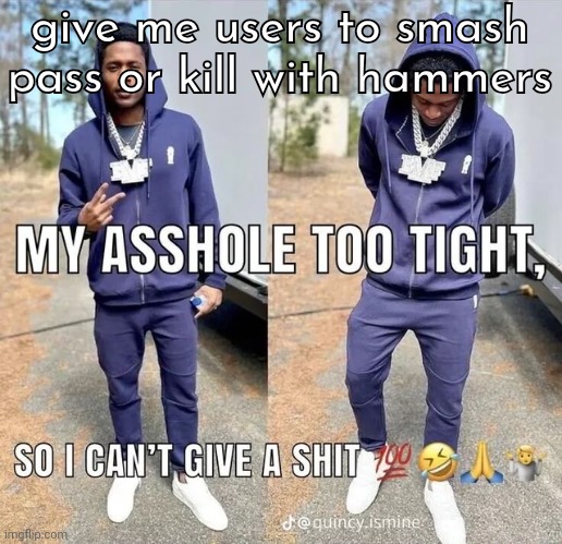 can't give a shii | give me users to smash pass or kill with hammers | image tagged in can't give a shii | made w/ Imgflip meme maker