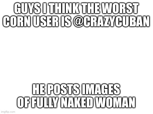 GUYS I THINK THE WORST CORN USER IS @CRAZYCUBAN; HE POSTS IMAGES OF FULLY NAKED WOMAN | made w/ Imgflip meme maker