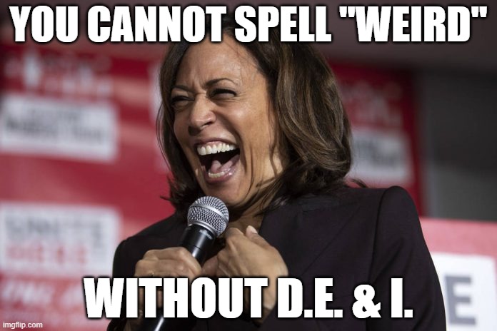 Kamala laughing | YOU CANNOT SPELL "WEIRD"; WITHOUT D.E. & I. | image tagged in kamala laughing | made w/ Imgflip meme maker