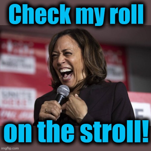 Kamala laughing | Check my roll on the stroll! | image tagged in kamala laughing | made w/ Imgflip meme maker