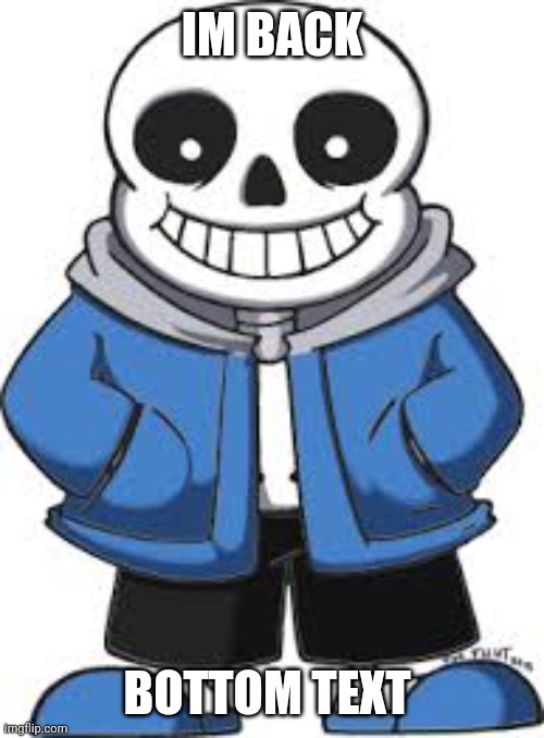 IM BACK BOTTOM TEXT | image tagged in sans from undertale 1 | made w/ Imgflip meme maker