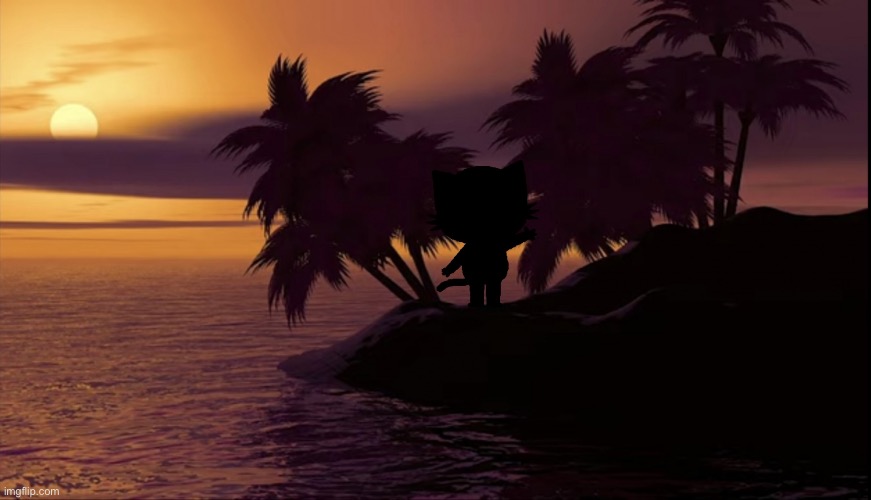 Milo On A Tropical Island With The Sun Setting | image tagged in milo on a tropical island with the sun setting | made w/ Imgflip meme maker