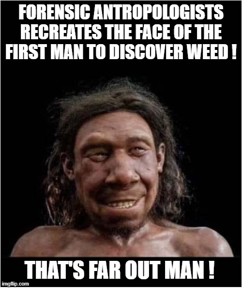 Early Man Knew How To Have A Good Time ! | FORENSIC ANTROPOLOGISTS RECREATES THE FACE OF THE FIRST MAN TO DISCOVER WEED ! THAT'S FAR OUT MAN ! | image tagged in ancient,man,smoke weed | made w/ Imgflip meme maker