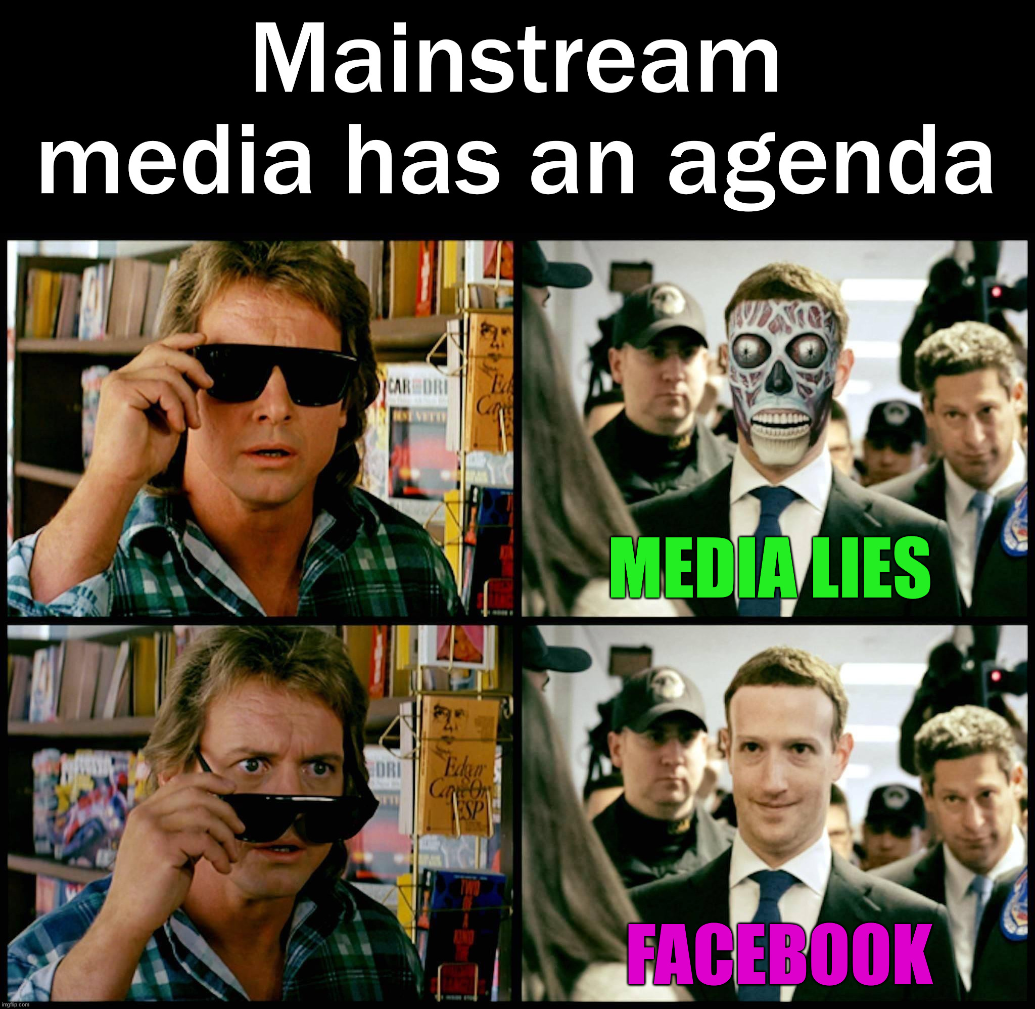 The media has a point of view and is no longer fair or balanced | Mainstream media has an agenda; MEDIA LIES; FACEBOOK | image tagged in media,agenda | made w/ Imgflip meme maker