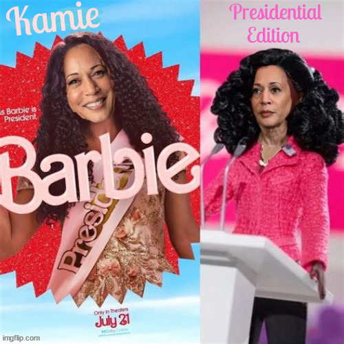 Presidential Barbie | Kamie; Presidential Edition | image tagged in kamie,president barbie,mattel,kamala harris,madame president,sold out of stock | made w/ Imgflip meme maker