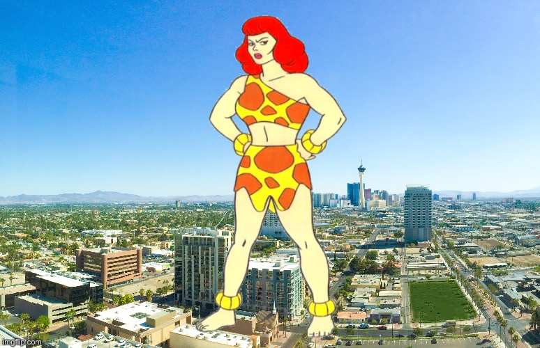 Giganta in Las Vegas | image tagged in dc comics,wonder woman,villain,las vegas,girl,destruction | made w/ Imgflip meme maker