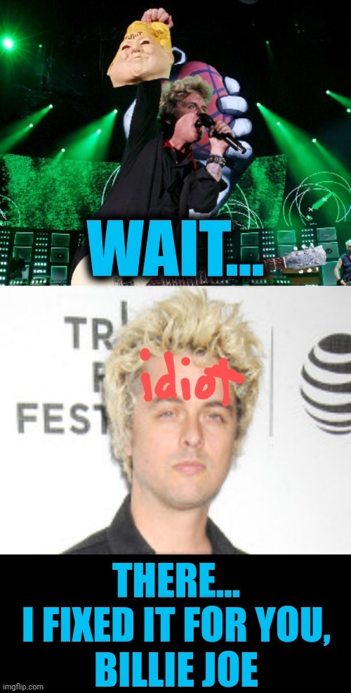 American Idiot Indeed | image tagged in billie joe armstrong,green day,stupid music,idiot,memes,donald trump | made w/ Imgflip meme maker