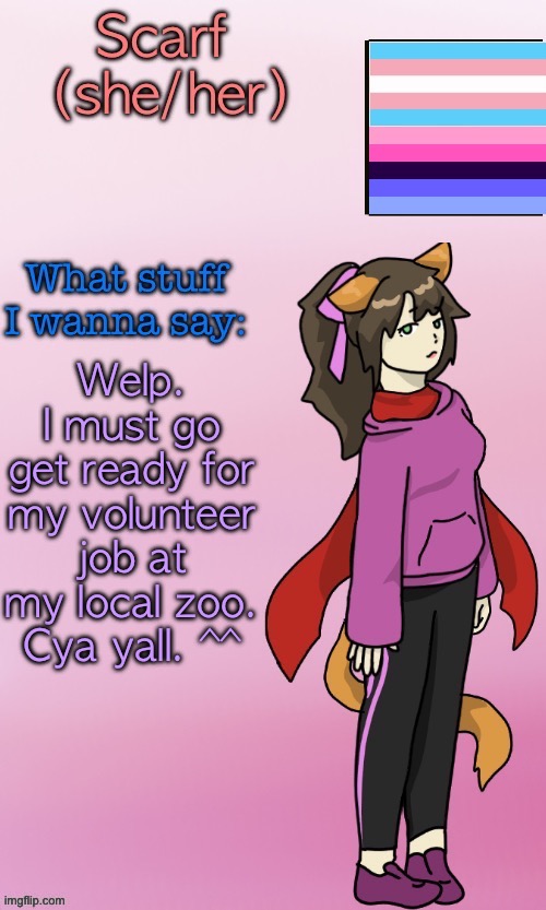 Scarf_ Template (drawing by Disco.) | Welp. I must go get ready for my volunteer job at my local zoo. Cya yall. ^^ | image tagged in scarf_ template drawing by disco | made w/ Imgflip meme maker