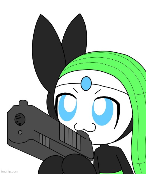 Meloetta with a pistol >:3 (Art by floofyneko69) | made w/ Imgflip meme maker