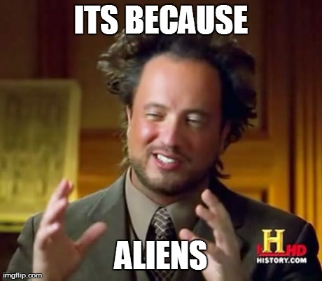 ITS BECAUSE ALIENS | image tagged in memes,ancient aliens | made w/ Imgflip meme maker
