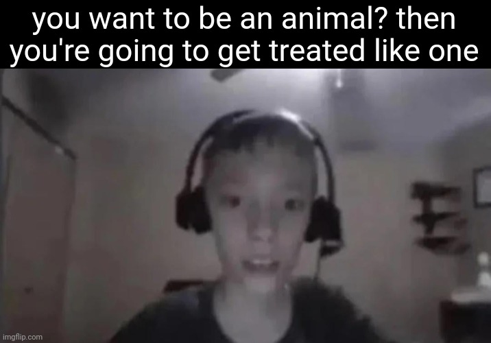 you want to be an animal? then you're going to get treated like one | image tagged in cringe gamer kid | made w/ Imgflip meme maker