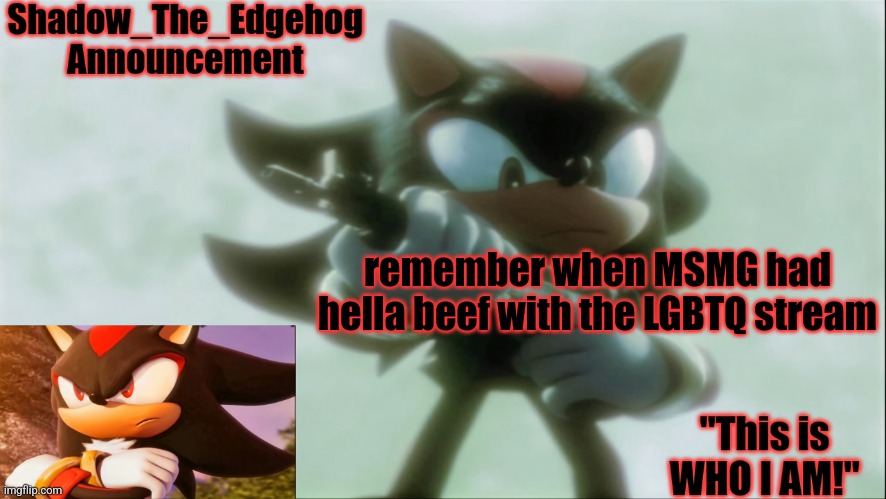 i remember someone by the name of "softie_lesbian" or something like that constantly raiding us | remember when MSMG had hella beef with the LGBTQ stream | image tagged in remastered shadow_the_edgehog announcement template | made w/ Imgflip meme maker