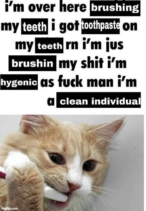 I’m over here brushing my teeth I got toothpaste on my teeth rn | image tagged in i m over here brushing my teeth i got toothpaste on my teeth rn | made w/ Imgflip meme maker