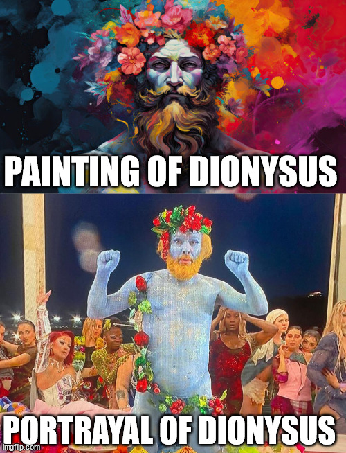 Any Questions? | PAINTING OF DIONYSUS; PORTRAYAL OF DIONYSUS | image tagged in dionysus,olympics,the last supper,greek mythology | made w/ Imgflip meme maker