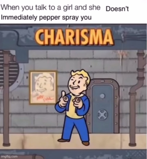 Charisma | image tagged in fallout,pepper,spray | made w/ Imgflip meme maker